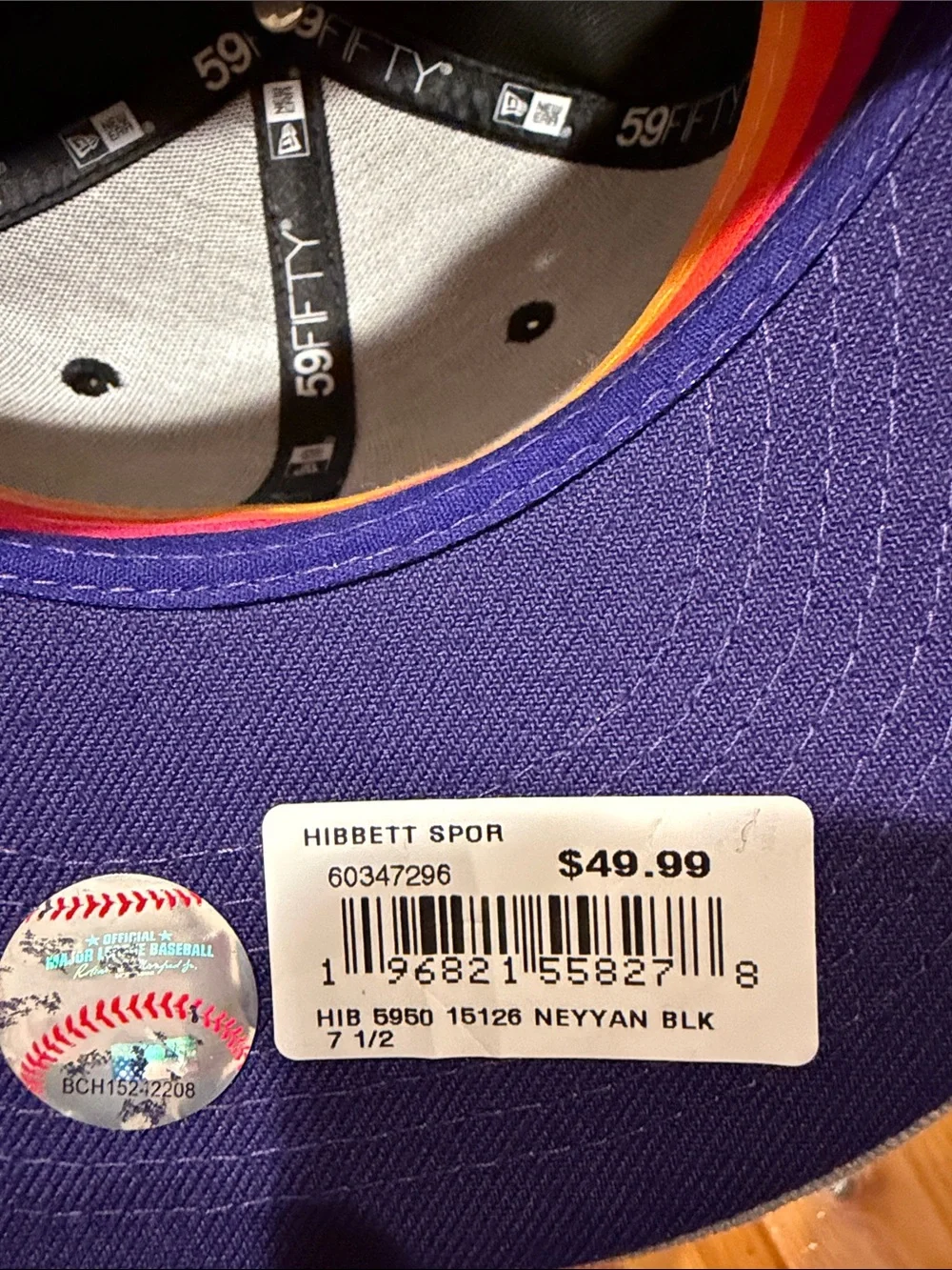 New Era Kids Black Crown Gray Brim NY Logo Cap with Orange & Purple Embroidery